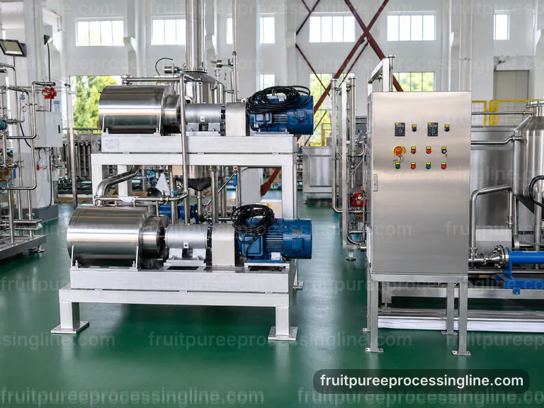 industrial fruit puree processing line, buying considerations: pulping followed by fine refinement section connection view
