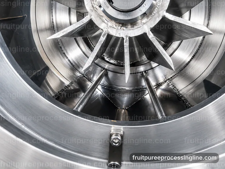 industrial fruit puree processing line, installation and maintenance: pulping followed by fine refinement section connection view