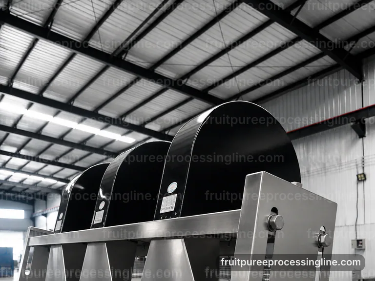 industrial fruit puree processing line, plant integration: two stage puree refiner connection view