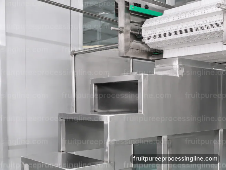 industrial fruit puree processing line, process sequence: two stage puree refiner connection view