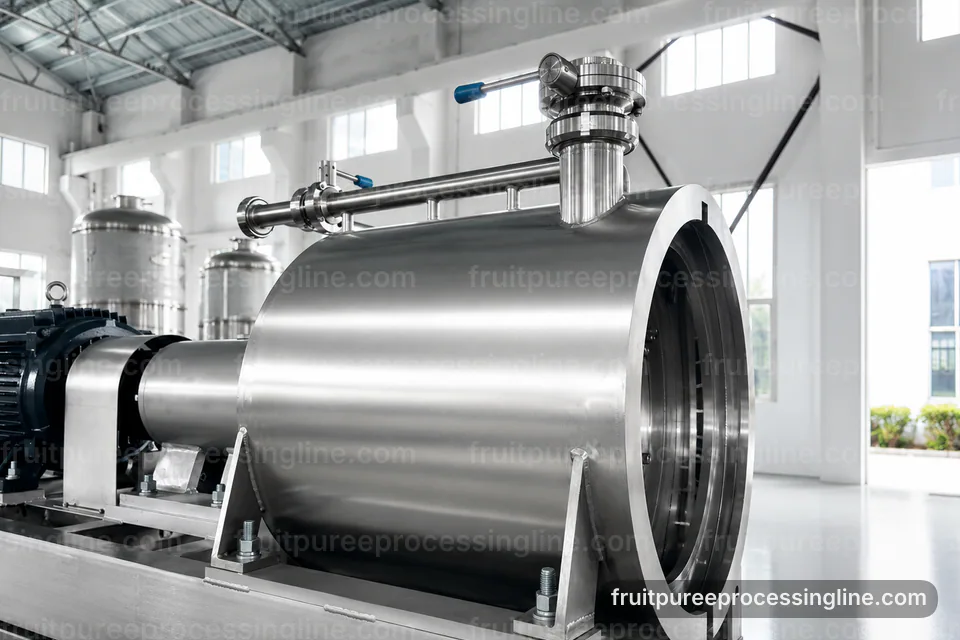 industrial fruit puree processing line, process sequence: pulping followed by fine refinement section operating stage