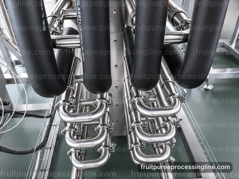industrial fruit puree processing line, proposal requirements: two stage puree refiner connection view