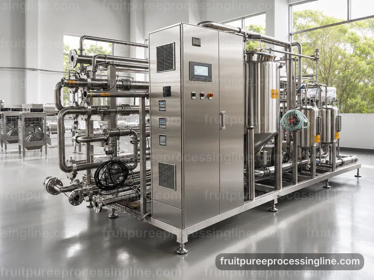 industrial fruit puree processing line, selection criteria: two stage puree refiner connection view
