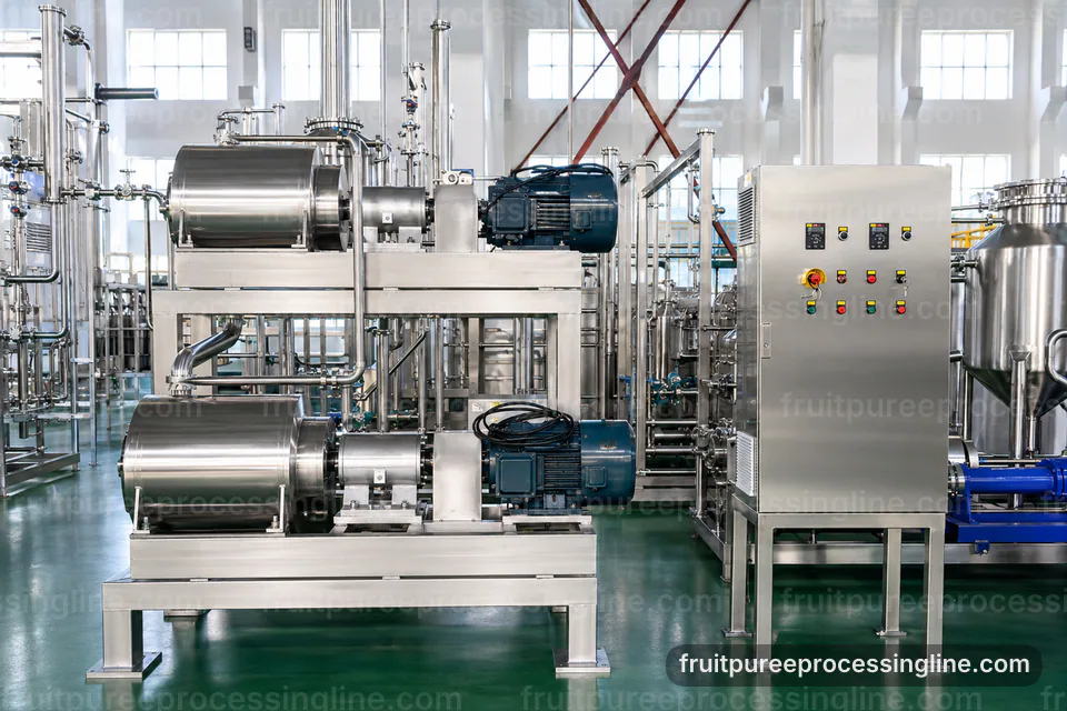 industrial fruit puree processing line, selection criteria: pulping followed by fine refinement section operating stage