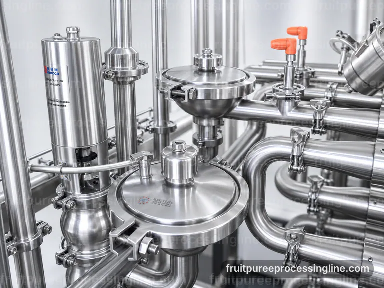 industrial fruit puree processing line, configuration options: two stage puree refiner connection view