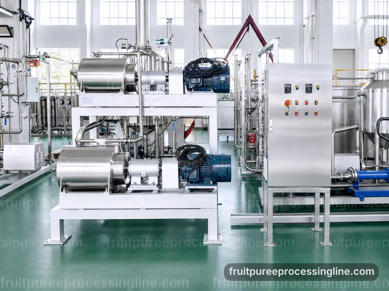 industrial fruit puree processing line, operating principle: pulping followed by fine refinement section connection view