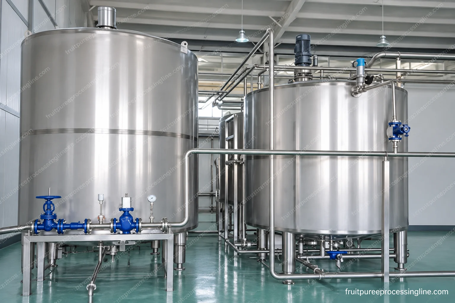 Product vessels connected to a transfer assembly and surrounding pipework.